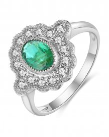 OVAL EMERALD DIAMOND RING (TR3911)