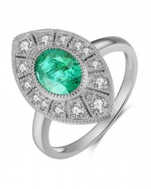 MARQUISE STYLE EMERALD DIAMOND RING (TR3912)