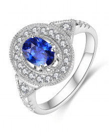 OVAL SAPPHIRE DIAMOND RING (TR3960)