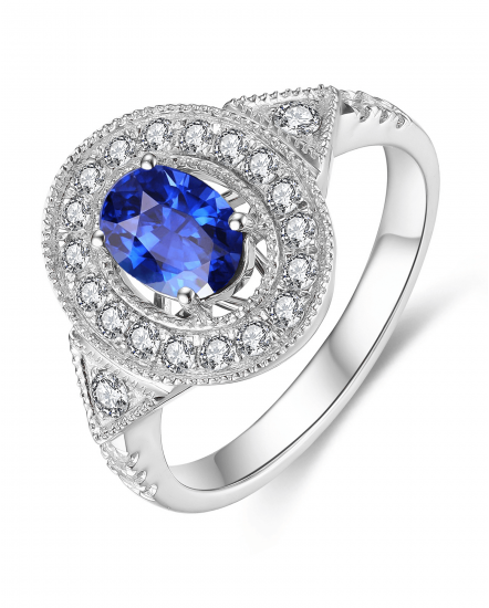 OVAL SAPPHIRE DIAMOND RING (TR3960)