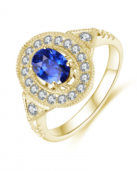 OVAL SAPPHIRE DIAMOND RING (TR3960)