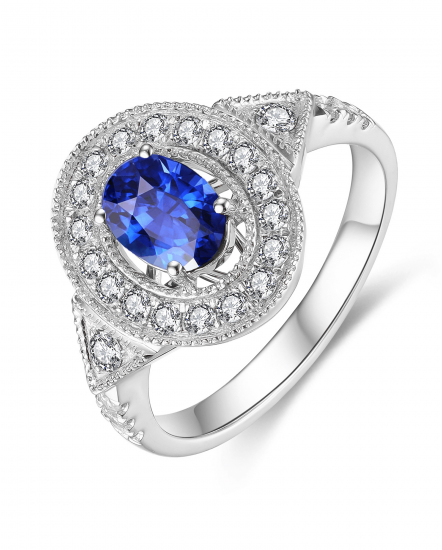 OVAL SAPPHIRE DIAMOND RING (TR3960)