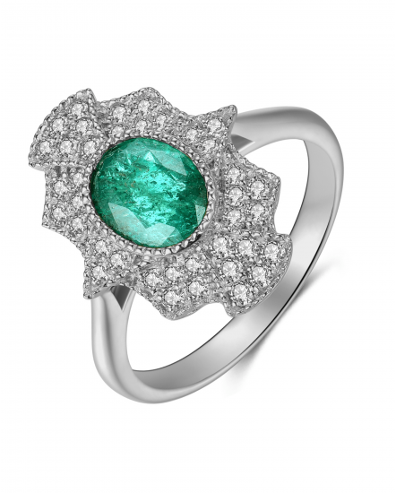 OVAL EMERALD DIAMOND RING (TR3975)