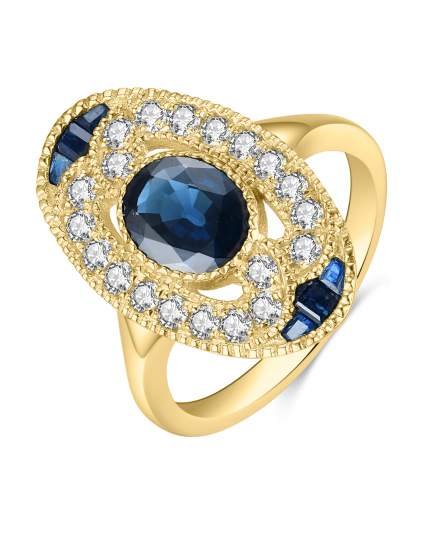OVAL SAPPHIRE DIAMOND RING (TR3986)