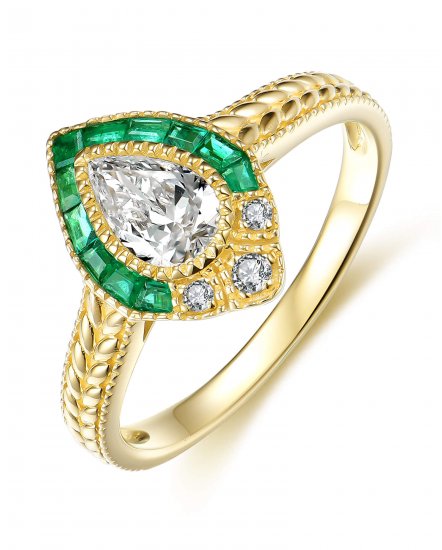 MARQUISE STYLE EMERALD DIAMOND RING (TR4065)