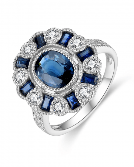OVAL SAPPHIRE DIAMOND RING (TR4203)
