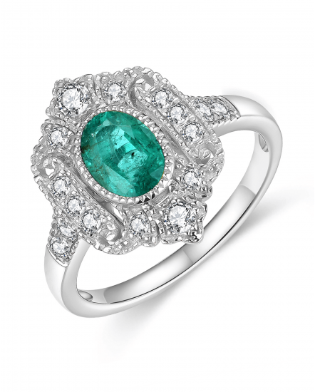 OVAL EMERALD DIAMOND RING (TR4236)