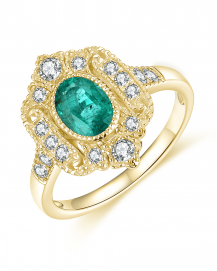 OVAL EMERALD DIAMOND RING (TR4236)