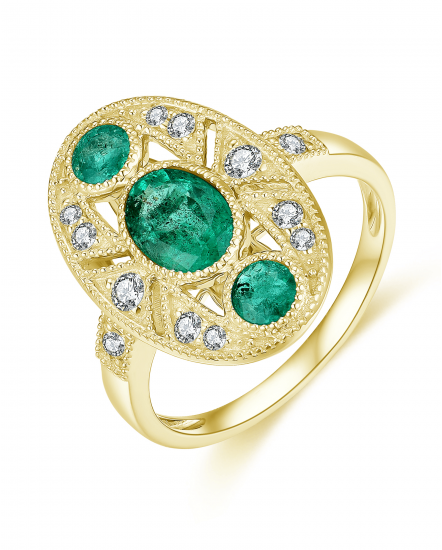 OVAL EMERALD DIAMOND RING (TR4271)