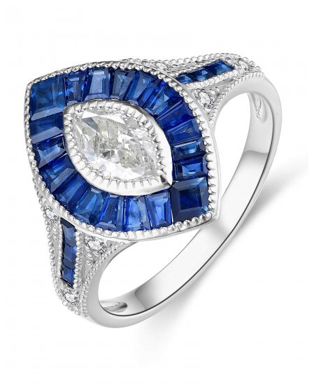 MARQUISE STYLE SAPPHIRE DIAMOND RING (TR4436)