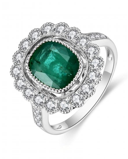 CUSHION EMERALD DIAMOND RING (TR4494)