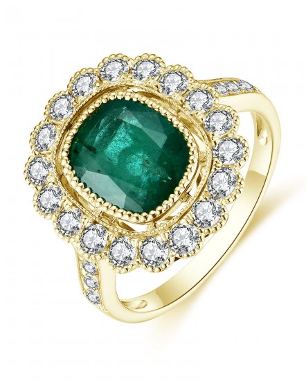 CUSHION EMERALD DIAMOND RING (TR4494)