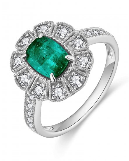 CUSHION EMERALD DIAMOND RING (TR4566)