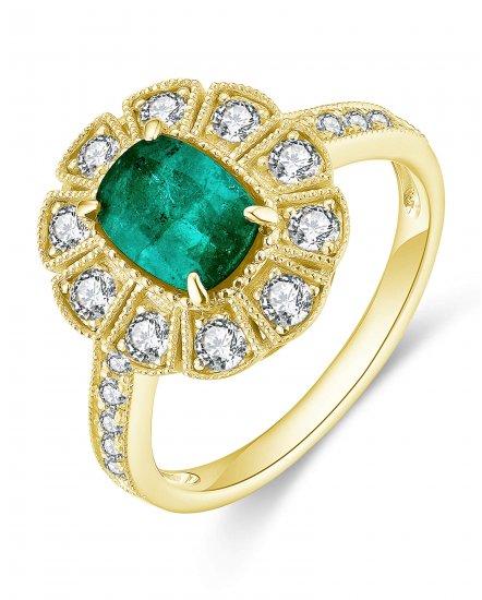 CUSHION EMERALD DIAMOND RING (TR4566)