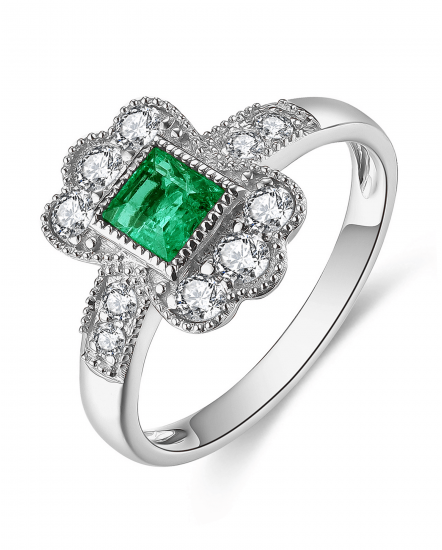 PRINCESS CUT  EMERALD DIAMOND RING  (TR4590)