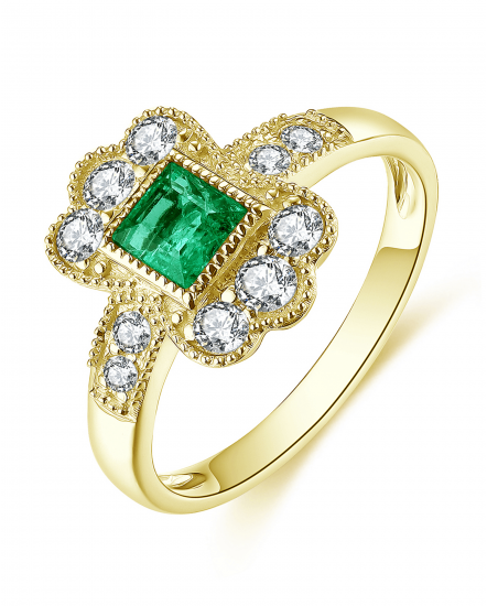 PRINCESS CUT  EMERALD DIAMOND RING  (TR4590)