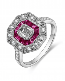 OCTAGON STYLE RUBY DIAMOND RING (TR4673)