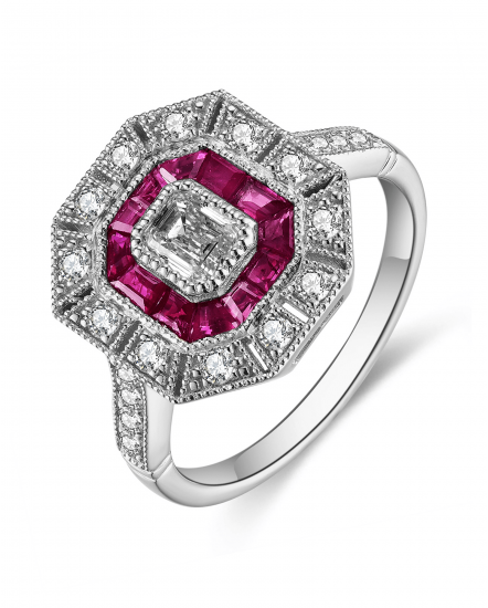OCTAGON STYLE RUBY DIAMOND RING (TR4673)