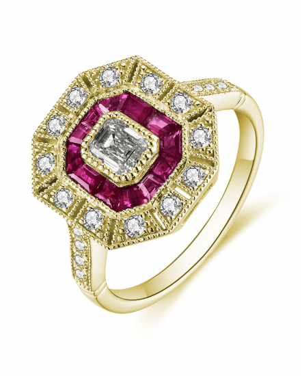 OCTAGON STYLE RUBY DIAMOND RING (TR4673)