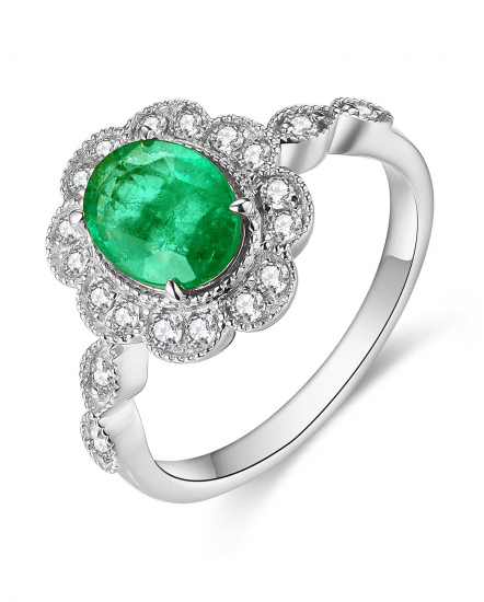 OVAL EMERALD DIAMOND RING (TR4685)