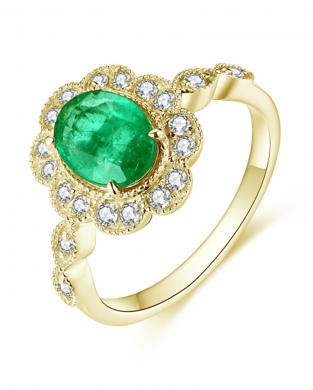 OVAL EMERALD DIAMOND RING (TR4685)