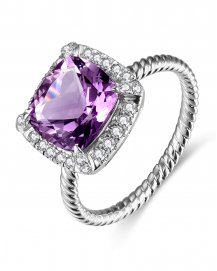 CUSHION AMETHYST DIAMOND RING (TR4741)