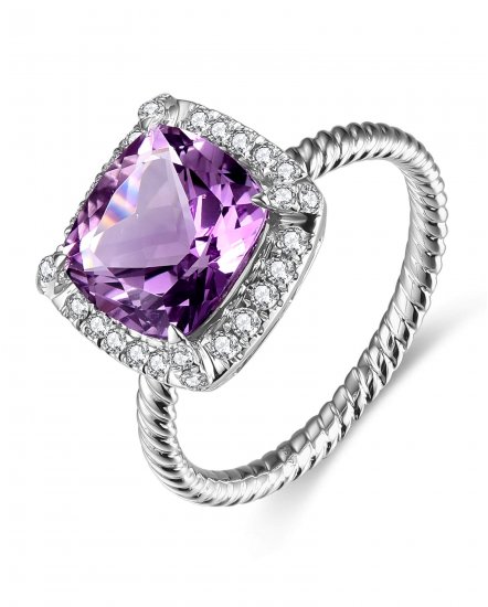 CUSHION AMETHYST DIAMOND RING (TR4741)