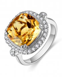 CUSHION CITRINE DIAMOND RING (TR4985)