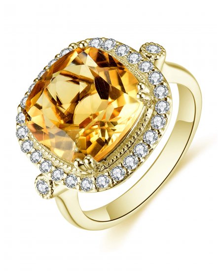 CUSHION CITRINE DIAMOND RING (TR4985)