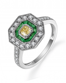 OCTAGON STYLE BAGUETTE EMERALD DIAMOND RING (TR5011)