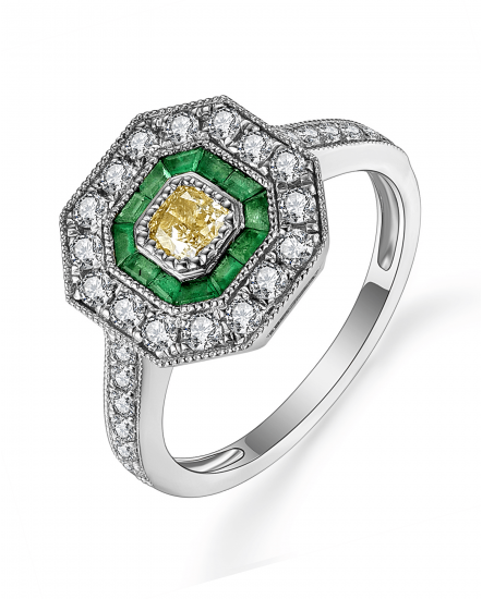 OCTAGON STYLE BAGUETTE EMERALD DIAMOND RING (TR5011)