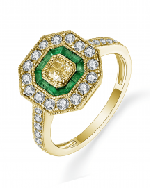 OCTAGON STYLE BAGUETTE EMERALD DIAMOND RING (TR5011)
