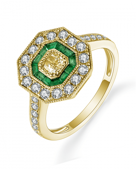 OCTAGON STYLE BAGUETTE EMERALD DIAMOND RING (TR5011)
