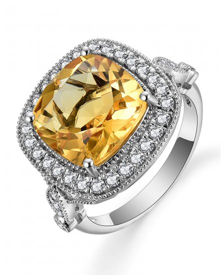 CUSHION CITRINE DIAMOND RING (TR5134)
