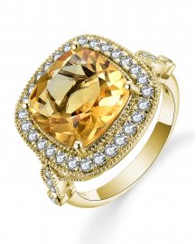 CUSHION CITRINE DIAMOND RING (TR5134)