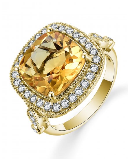 CUSHION CITRINE DIAMOND RING (TR5134)