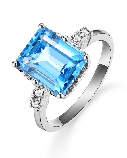 EMERALD CUT SWISS BLUE TOPAZ DIAMOND RING (TR5364)