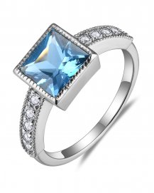 PRINCESS CUT LONDON BLUE TOPAZ DIAMOND RING (TR5805)