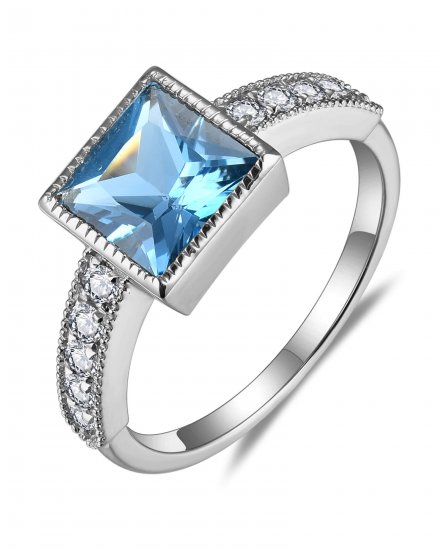 PRINCESS CUT LONDON BLUE TOPAZ DIAMOND RING (TR5805)