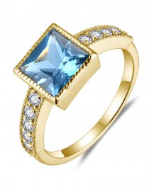PRINCESS CUT LONDON BLUE TOPAZ DIAMOND RING (TR5805)