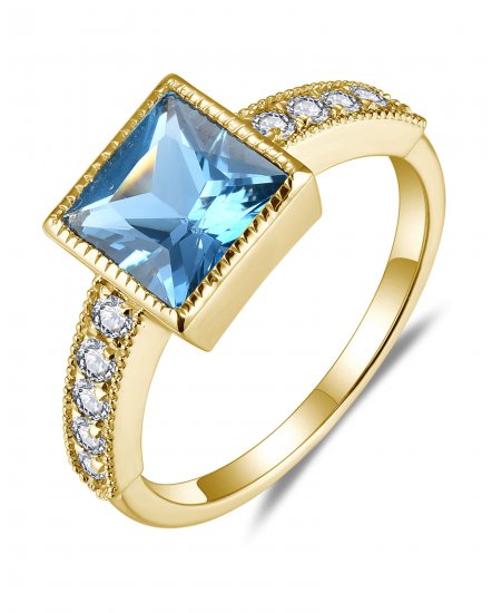 PRINCESS CUT LONDON BLUE TOPAZ DIAMOND RING (TR5805)