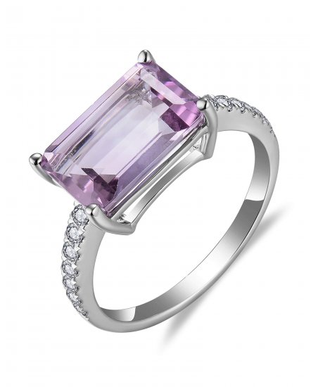 EMERALD CUT AMETHYST DIAMOND RING (TR5809)