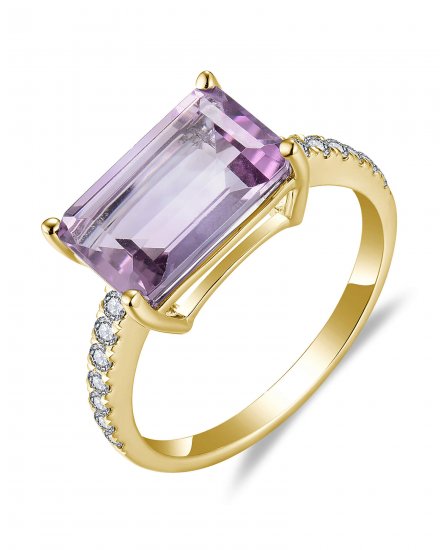 EMERALD CUT AMETHYST DIAMOND RING (TR5809)