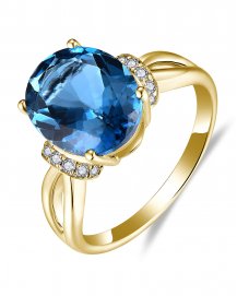 OVAL LONDON BLUE TOPAZ DIAMOND RING (TR5810)