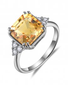 EMERALD CUT CITRINE DIAMOND RING (TR5842)