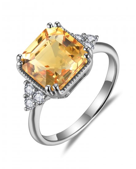 EMERALD CUT CITRINE DIAMOND RING (TR5842)
