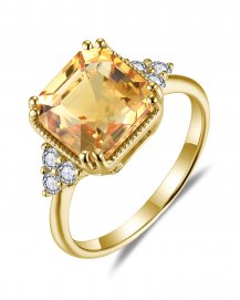 EMERALD CUT CITRINE DIAMOND RING (TR5842)