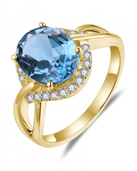 OVAL LONDON BLUE TOPAZ DIAMOND RING (TR5847)