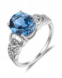 OVAL LONDON BLUE TOPAZ DIAMOND RING (TR5853)