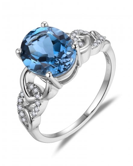 OVAL LONDON BLUE TOPAZ DIAMOND RING (TR5853)